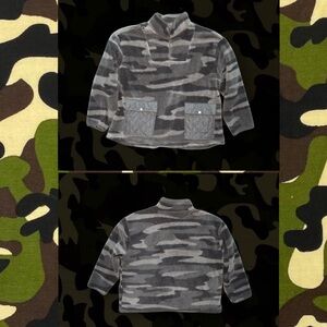 Como Blu Camouflage Quarter-Zip Faux Sherpa Women's Plus Size Pullover Sweater